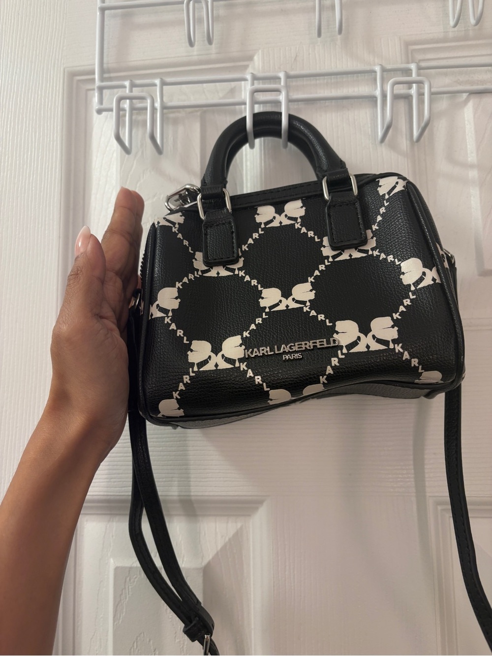 Karl Lagerfeld Black Mini Logo-Print Top-Handle Bag - Picture 2 of 3